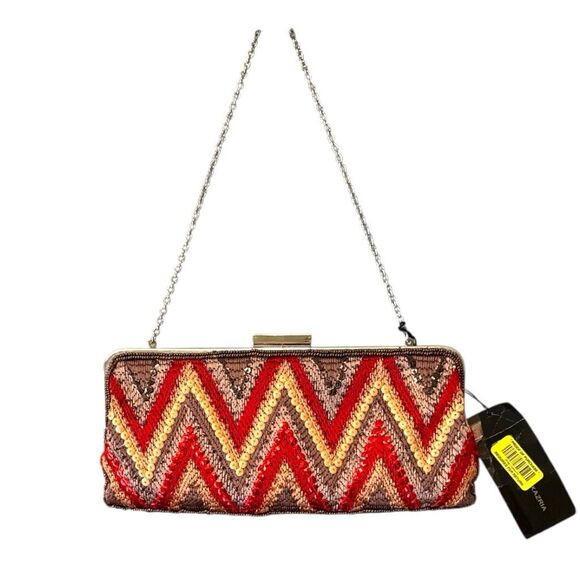 BCBGMaxAzria Retro Chevron Sequin Clutch with Silver Chain Strap - Picture 1 of 8